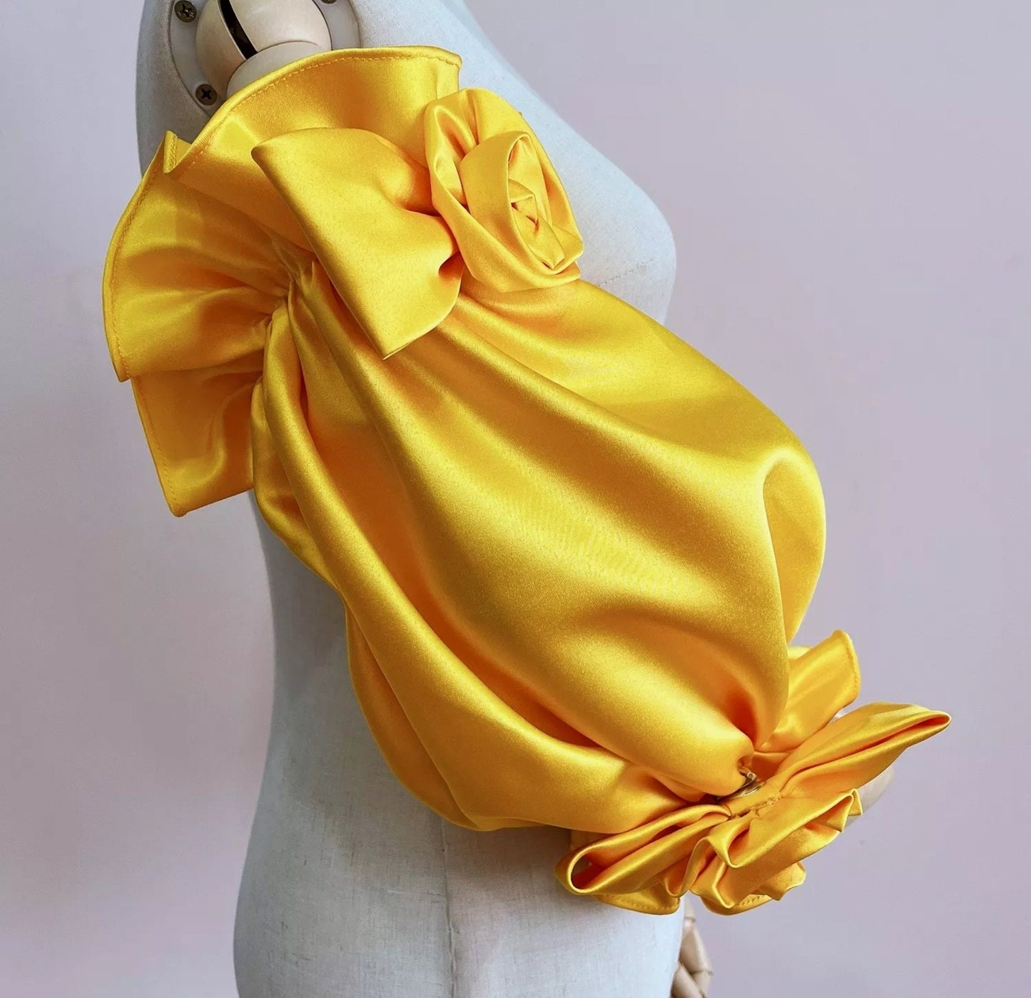 Detached 3/4 3D Double Rose Bow Satin Sleeves