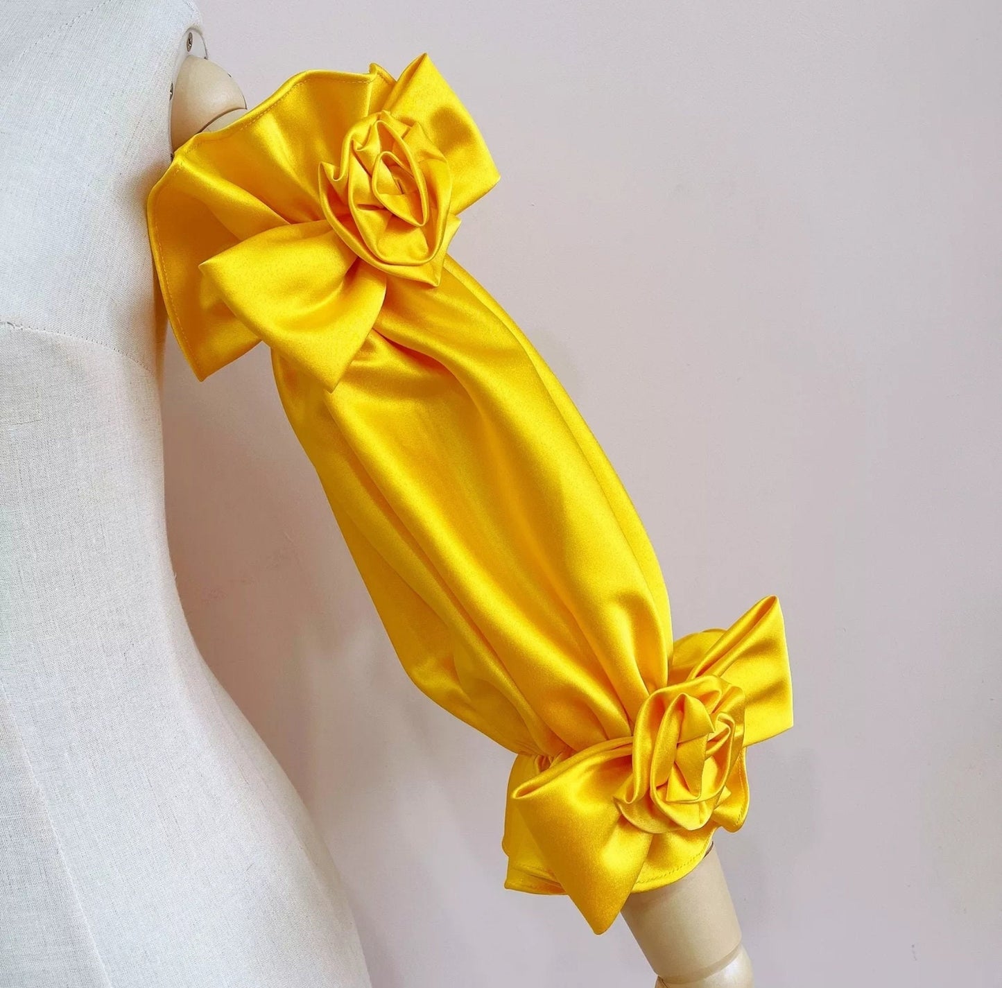 Detached 3/4 3D Double Rose Bow Satin Sleeves
