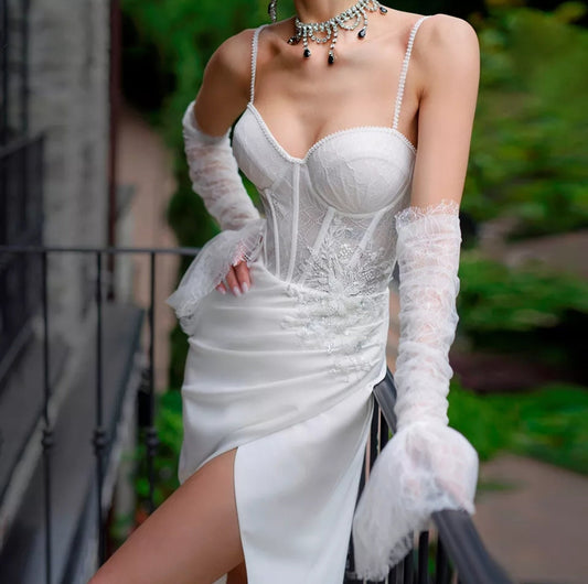 Detached Lace & Pearl Beaded Button Sleeves