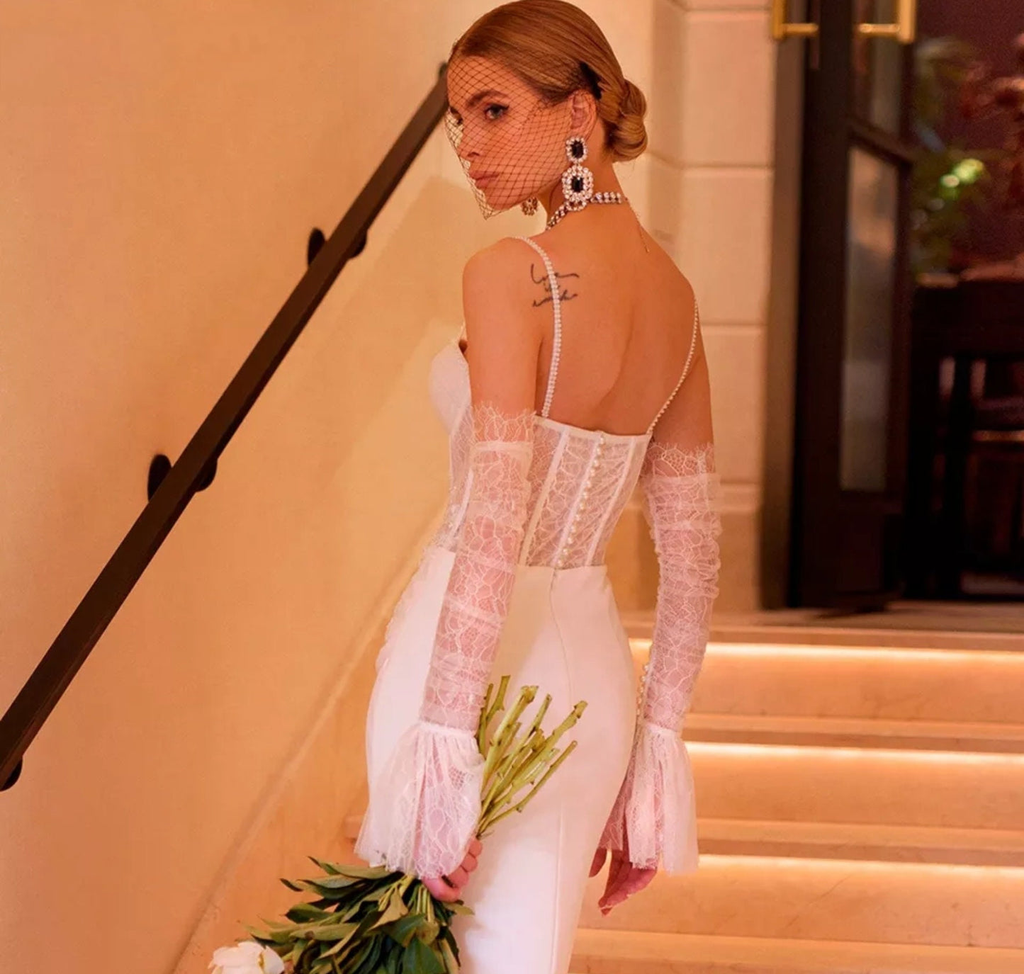 Detached Lace & Pearl Beaded Button Sleeves