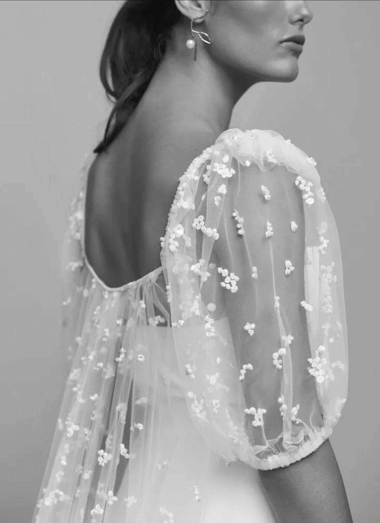 Embroidered Pearl Beaded Dotted Sheer Short Sleeve Cape