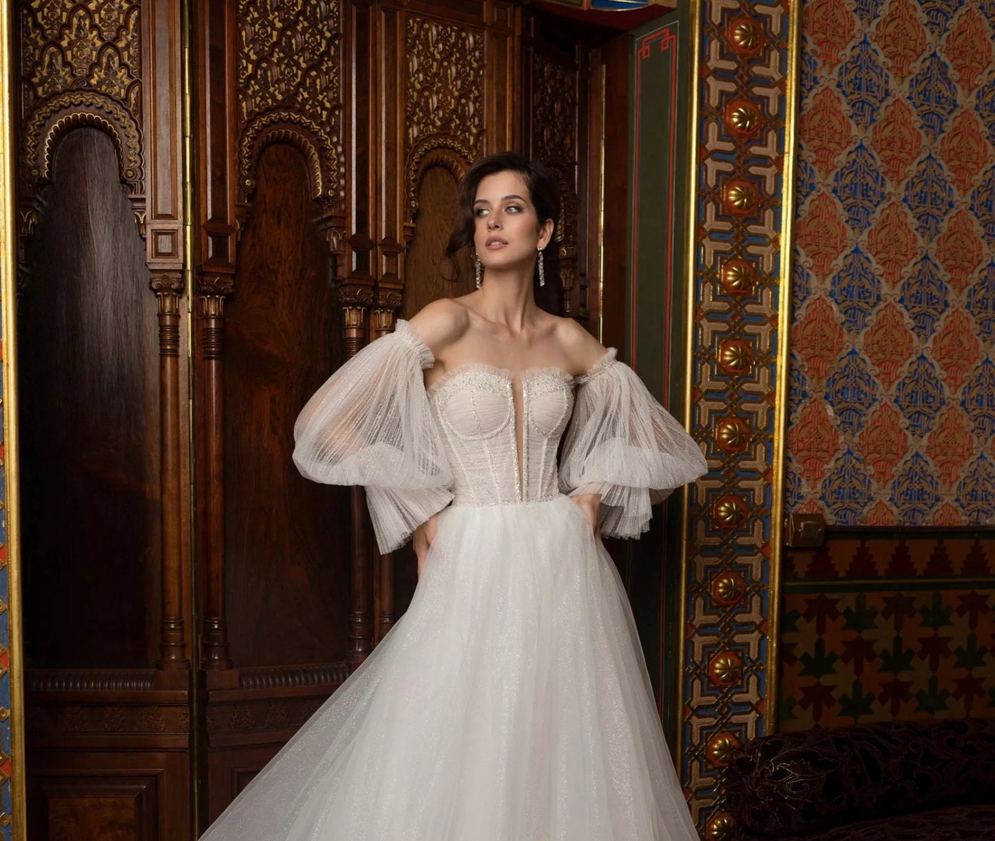 Detached Shimmer Plisse Tulle Sleeves.