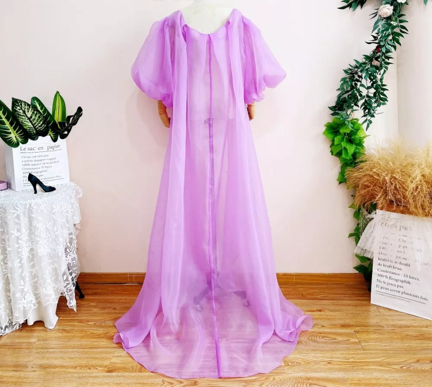 Long Organza Cloud Half Sleeve Cape