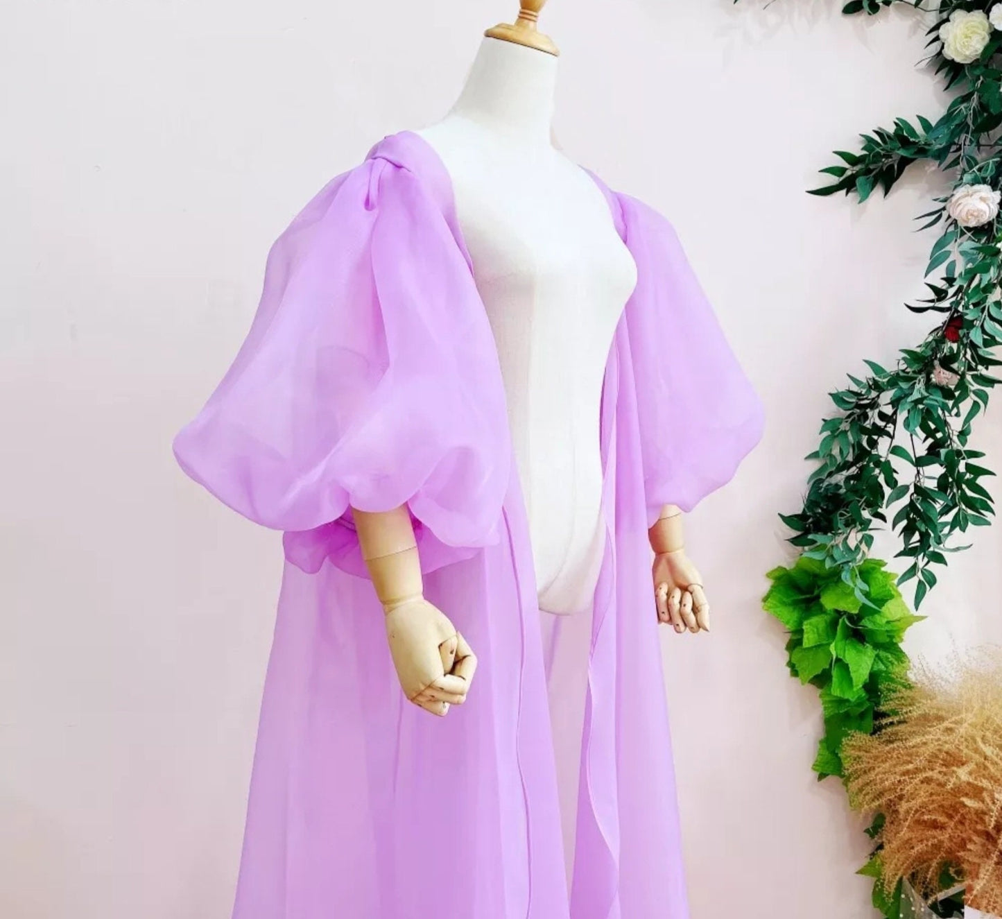 Long Organza Cloud Half Sleeve Cape