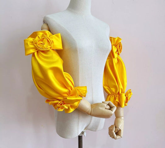 Detached 3/4 3D Double Rose Bow Satin Sleeves