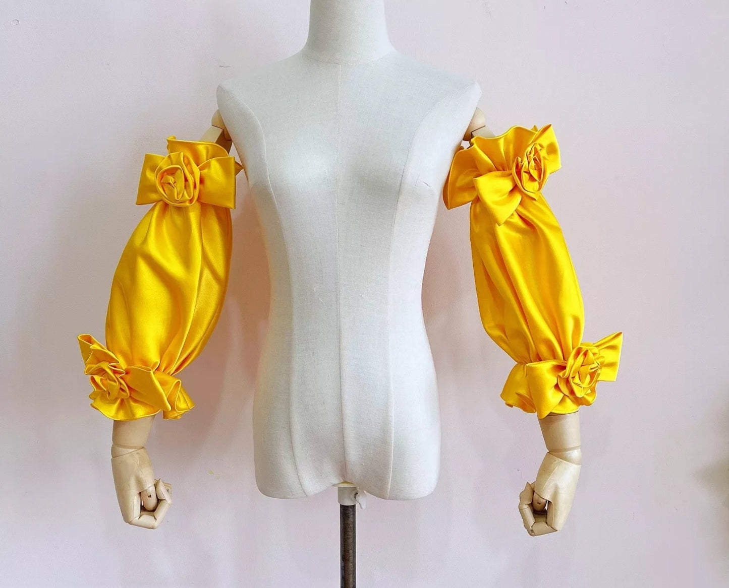 Detached 3/4 3D Double Rose Bow Satin Sleeves