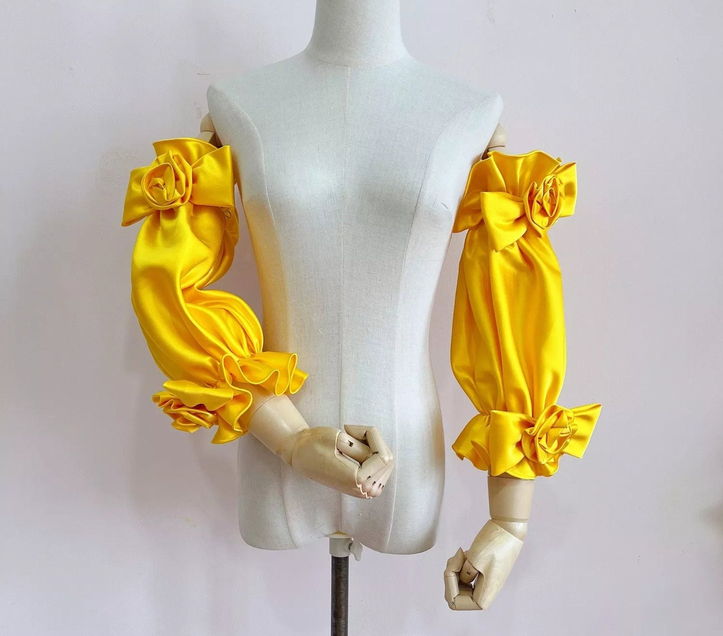 Detached 3/4 3D Double Rose Bow Satin Sleeves