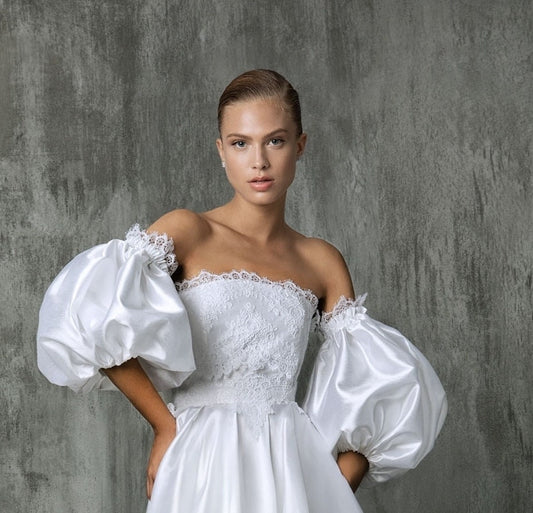 Detached Satin & Lace Trim Cloud Sleeves
