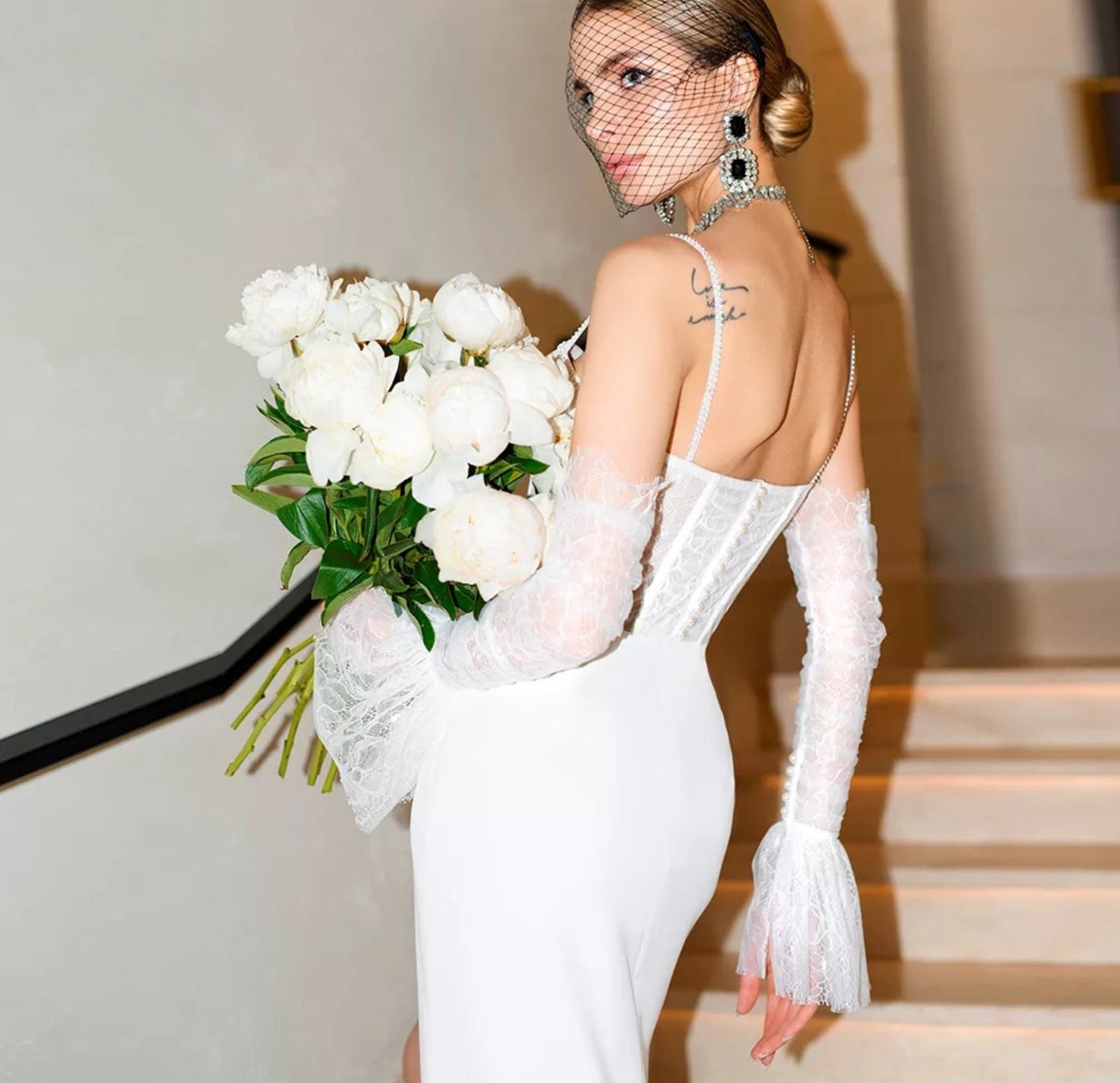 Detached Lace & Pearl Beaded Button Sleeves
