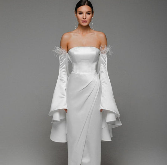 Detached Waterfall Asymmetric Cascading Feathered Bicep Sleeves
