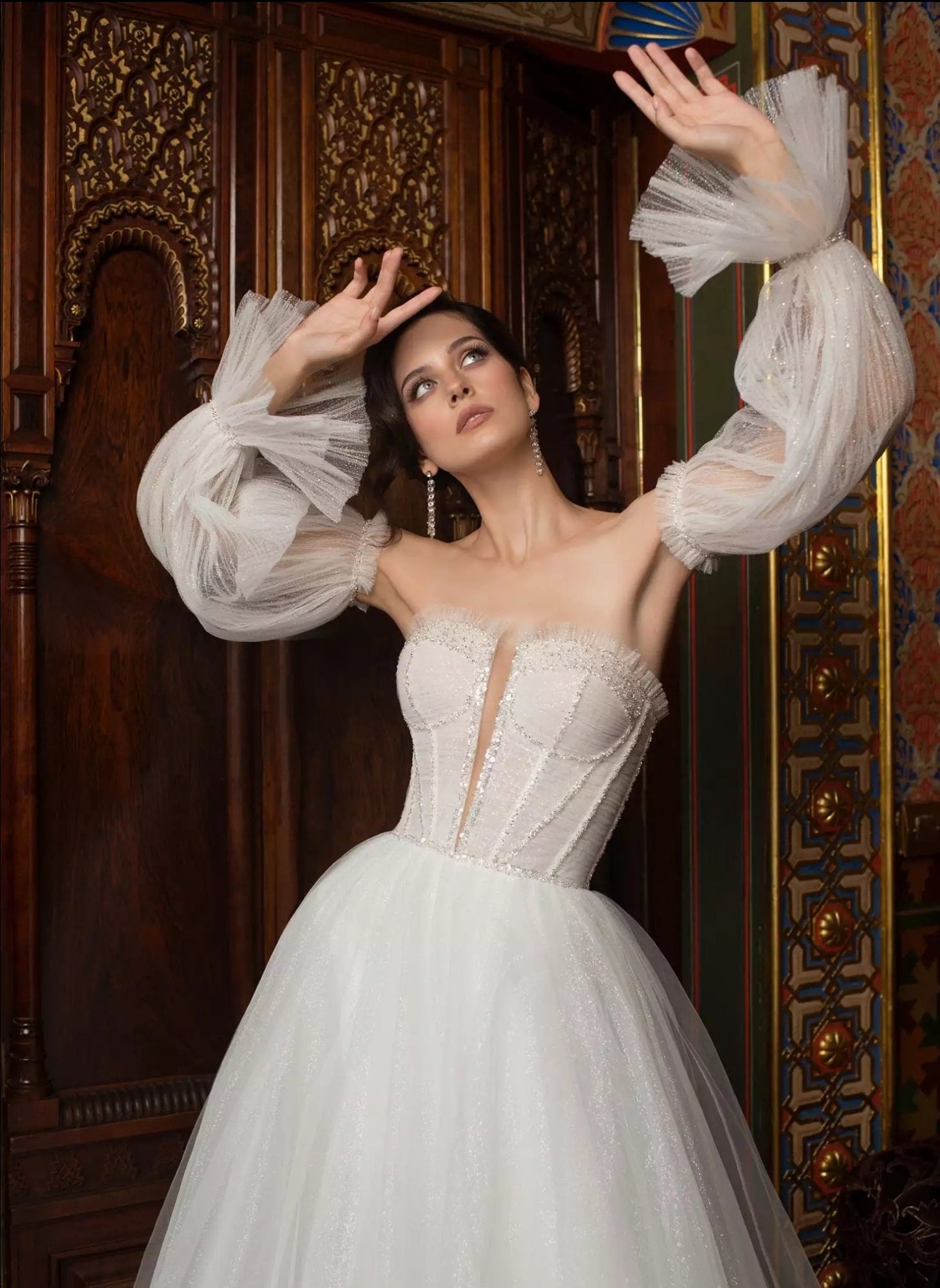 Detached Shimmer Plisse Tulle Sleeves.