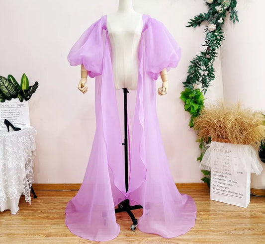 Long Organza Cloud Half Sleeve Cape