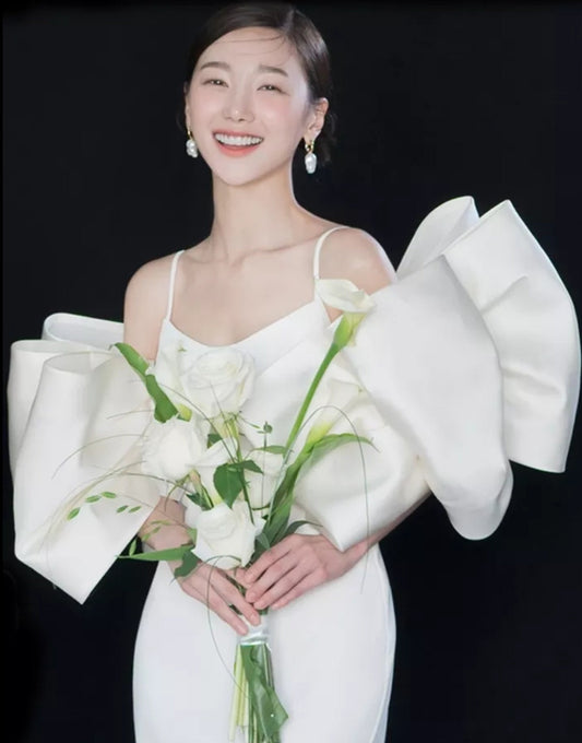 Detached Generously Oversized Statement Satin Bow Sleeves