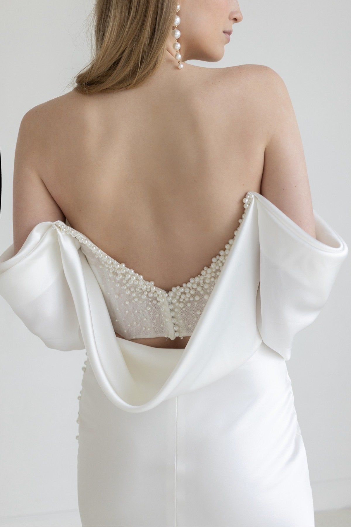 Pearl Beaded Scoop Neck Satin Elegant & Sophisticated Dress