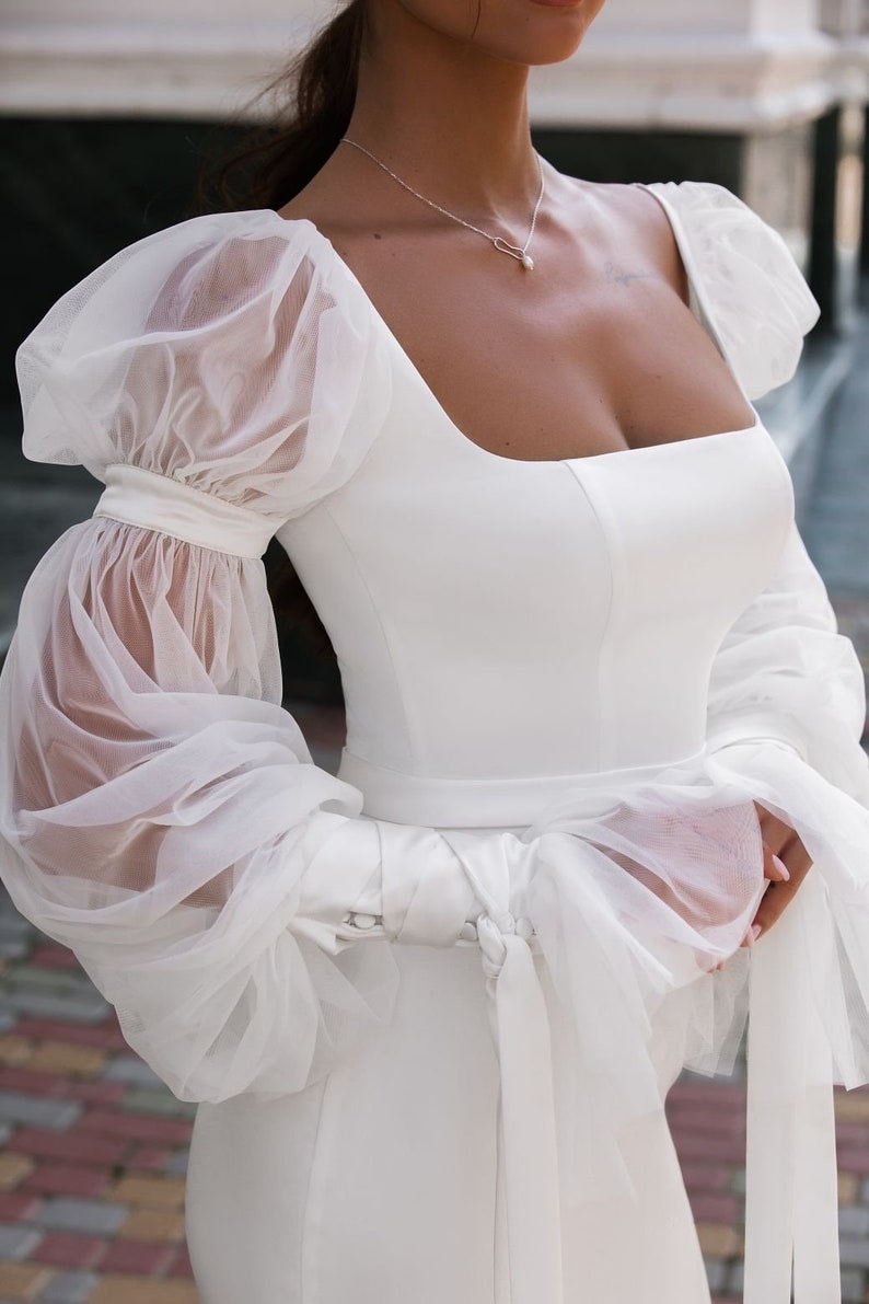 Detached Organza And Satin Ribbon Bicep & Wrist Wrapped Sleeves