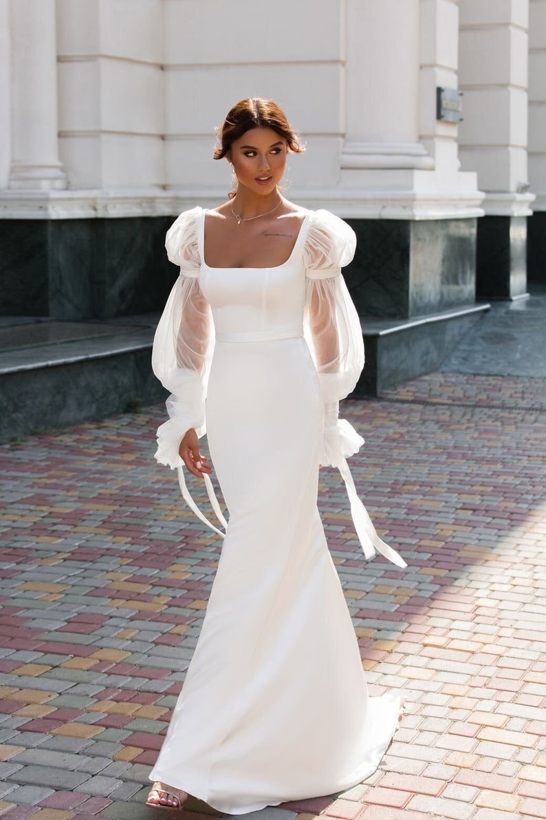 Detached Organza And Satin Ribbon Bicep & Wrist Wrapped Sleeves