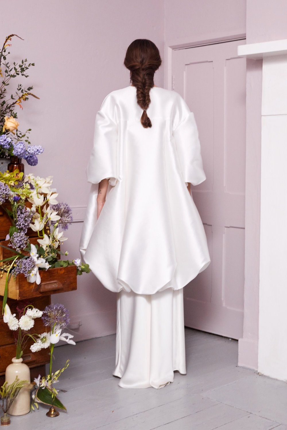 Minimalist Half Sleeve Bubble Hem Bridal Special Occasion Statement Coat