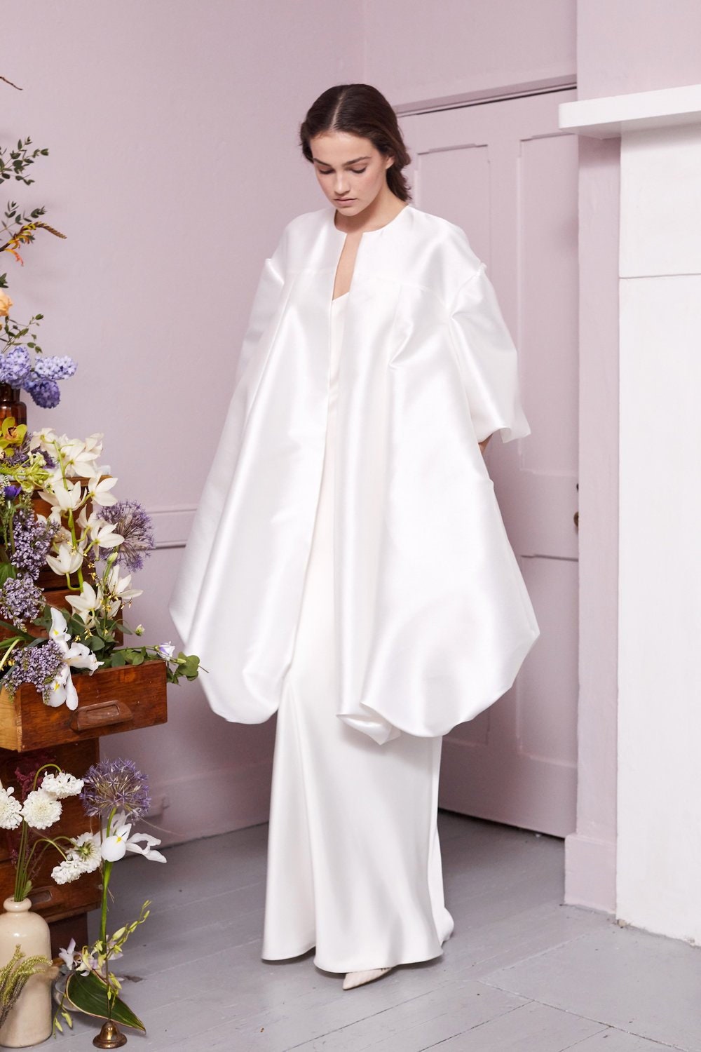 Minimalist Half Sleeve Bubble Hem Bridal Special Occasion Statement Coat