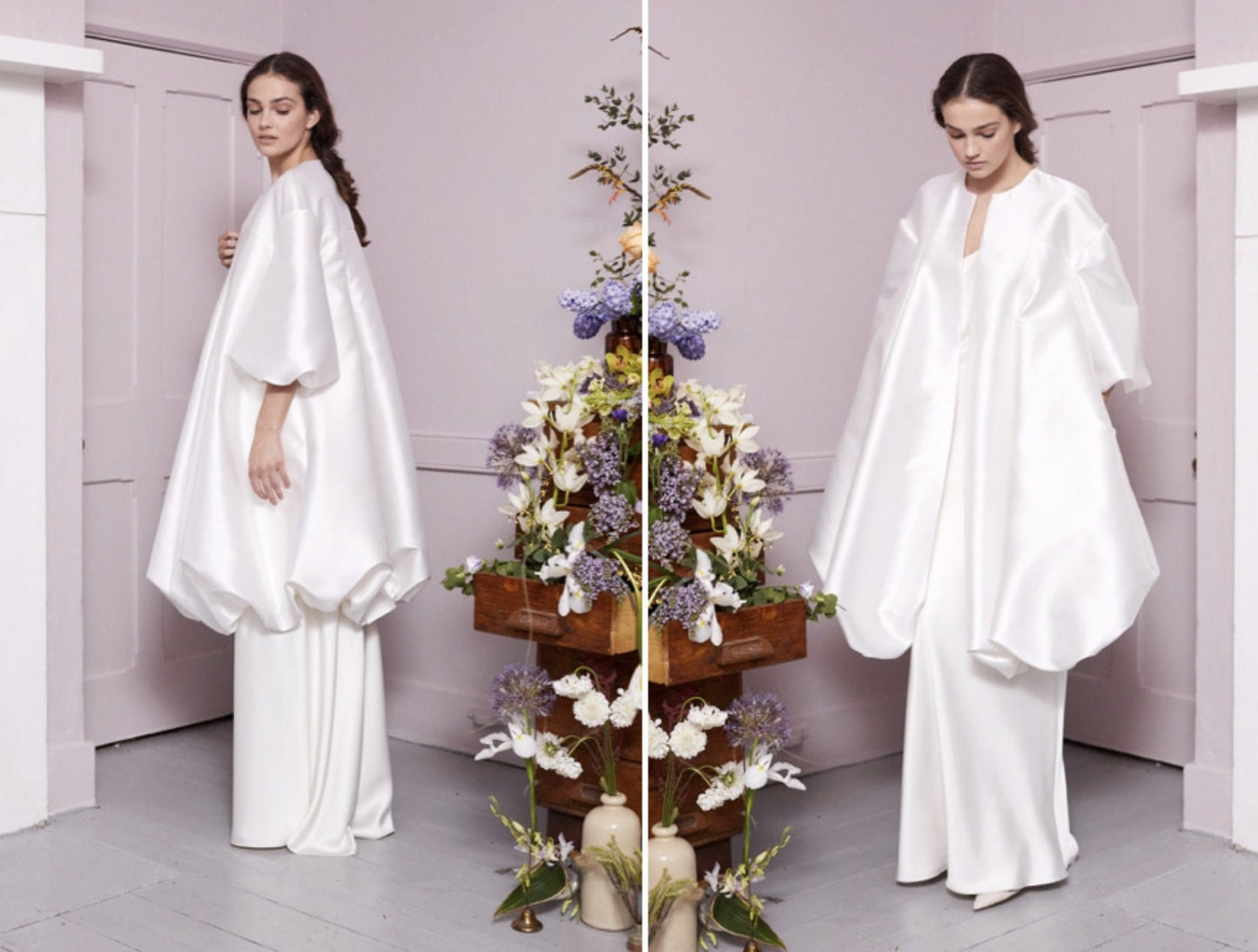 Minimalist Half Sleeve Bubble Hem Bridal Special Occasion Statement Coat
