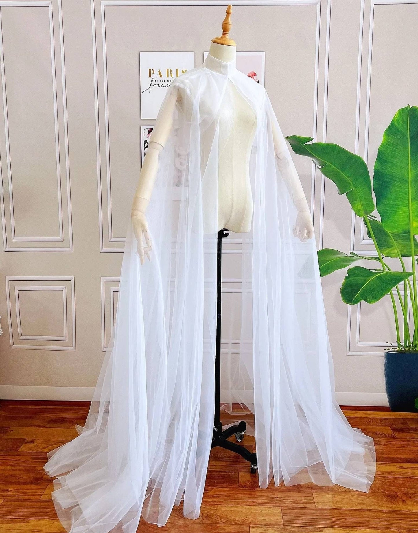 Flowing Floor Length Layered Tulle Bridal Jacket