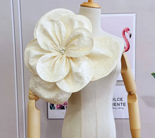 Detached Oversized Jacquard Floral Flower With Pearl Beaded Center