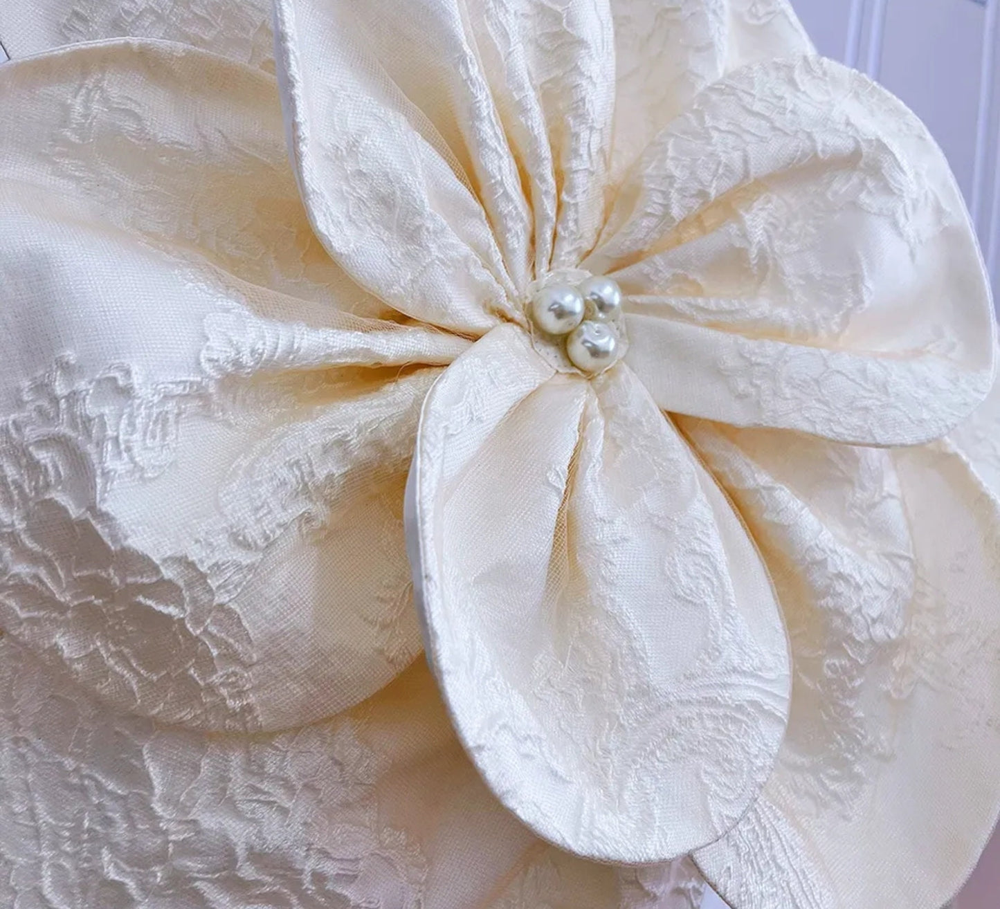 Detached Oversized Jacquard Floral Flower With Pearl Beaded Center