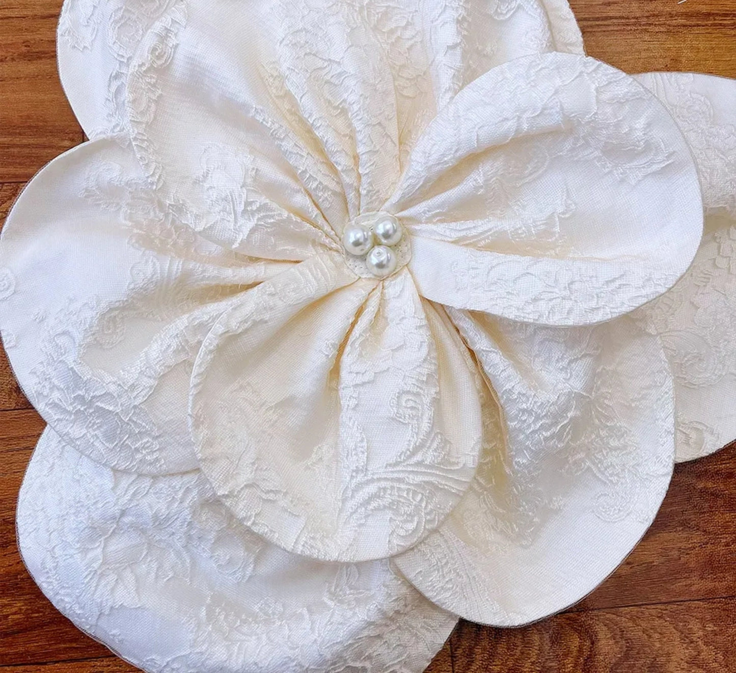 Detached Oversized Jacquard Floral Flower With Pearl Beaded Center
