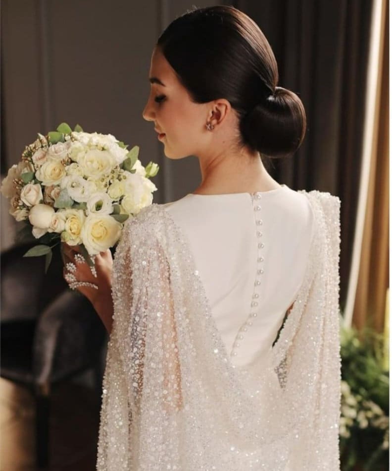 Sleeveless Modest Sheath Gown With Detachable Shimmering Cape
