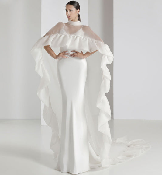 Sheer Organza Ruffle Trim Bolero Cape