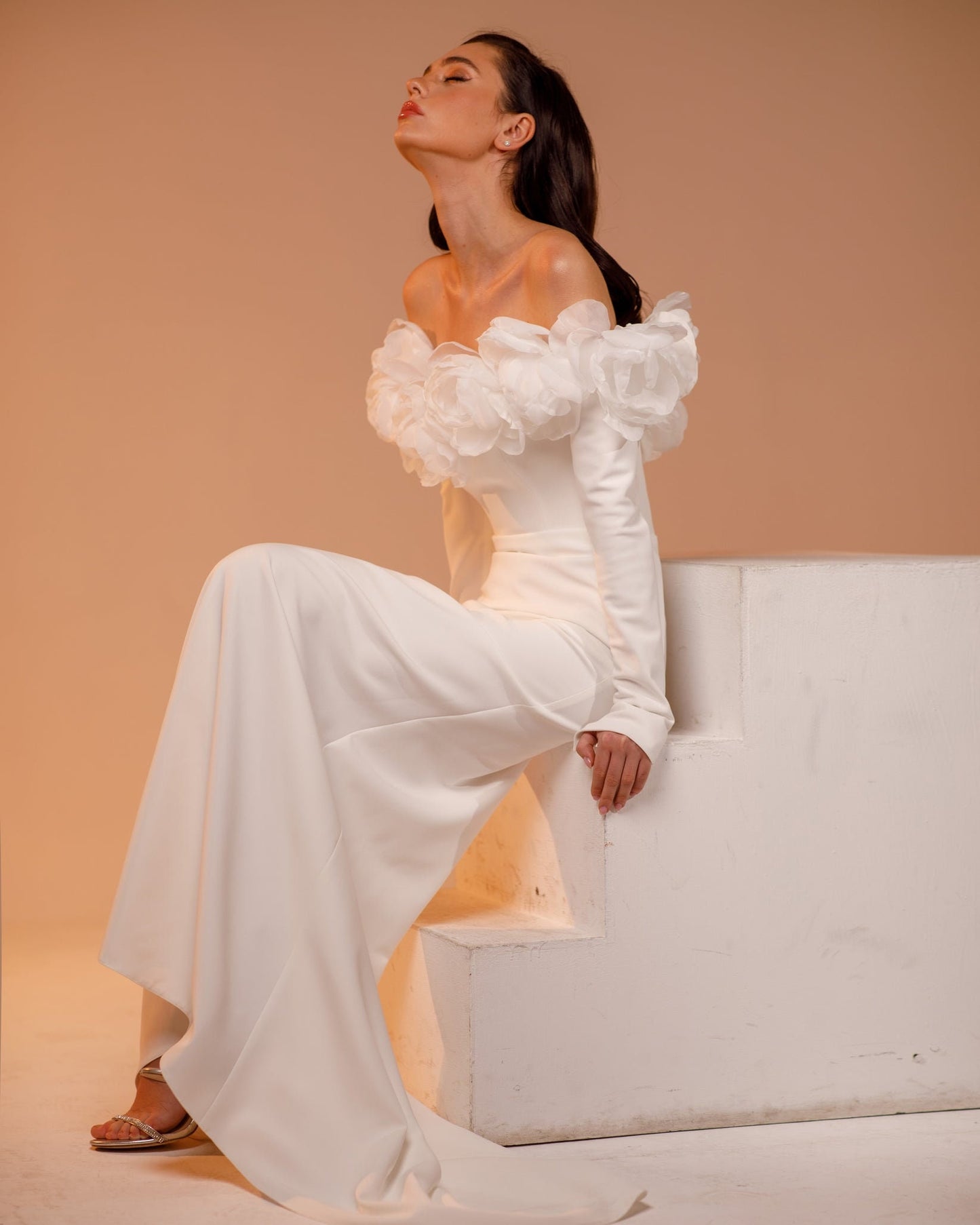 Long Sleeve Off The Shoulder Bold Floral 3D Gown