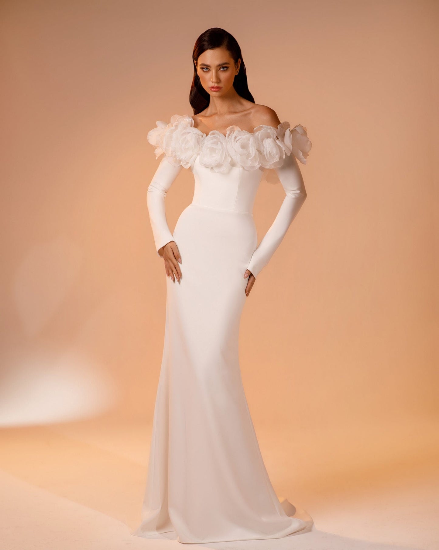 Long Sleeve Off The Shoulder Bold Floral 3D Gown