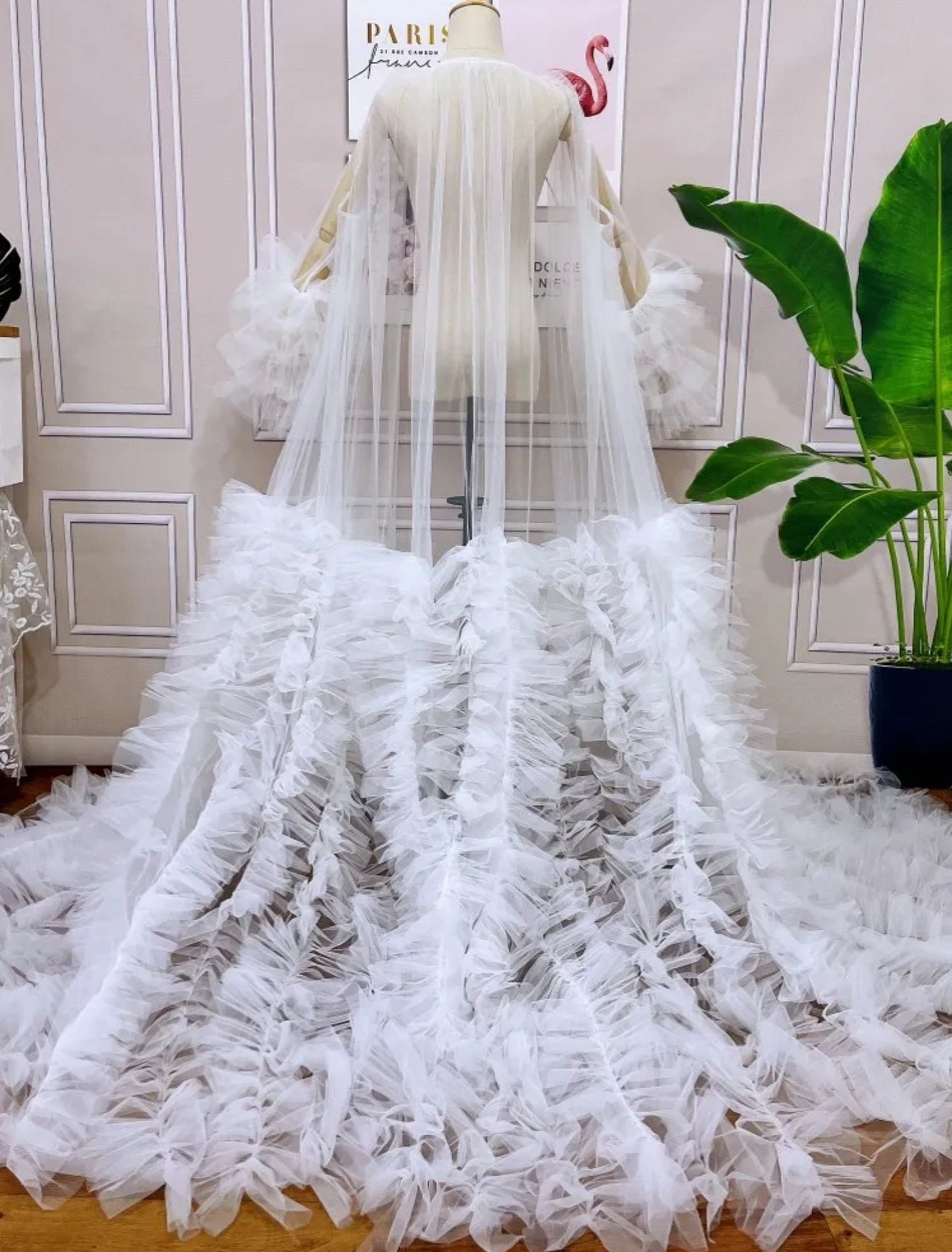 Dreamy Layered Frill Long Sleeve Tulle Boudoir Robe