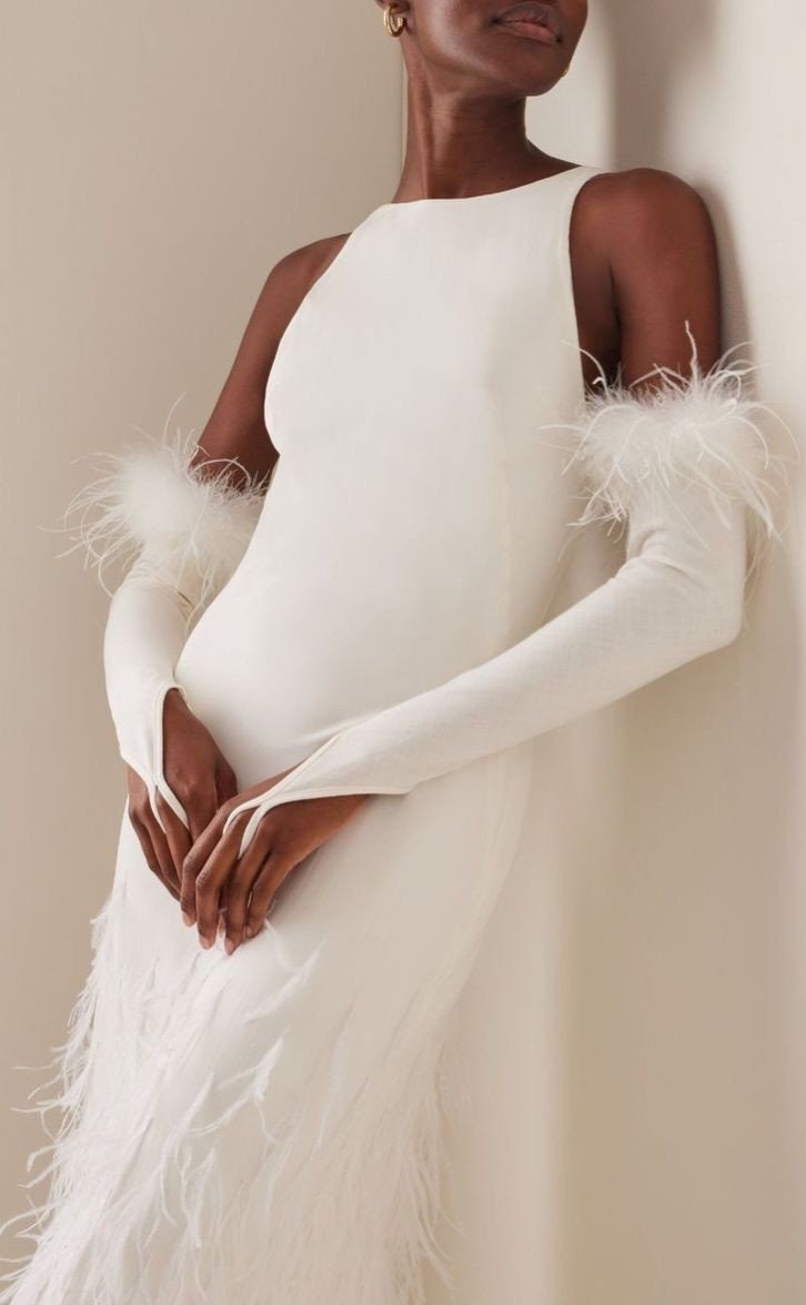 Detached 3/4 Slim Feather Trimmed Bicep Finger Loop Sleeves