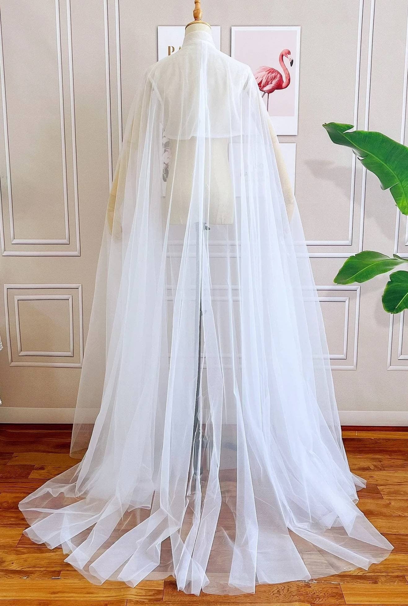 Flowing Floor Length Layered Tulle Bridal Jacket