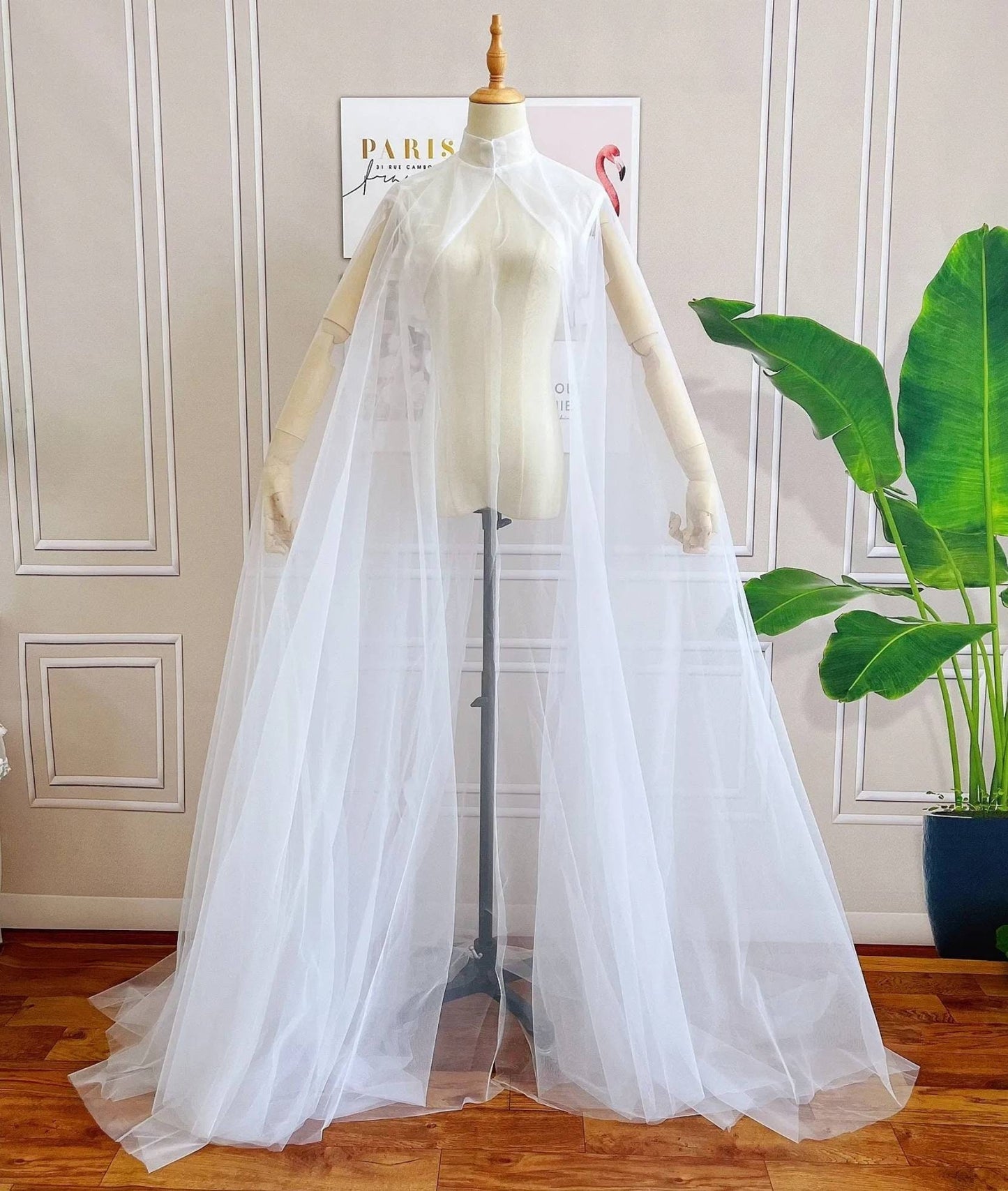 Flowing Floor Length Layered Tulle Bridal Jacket