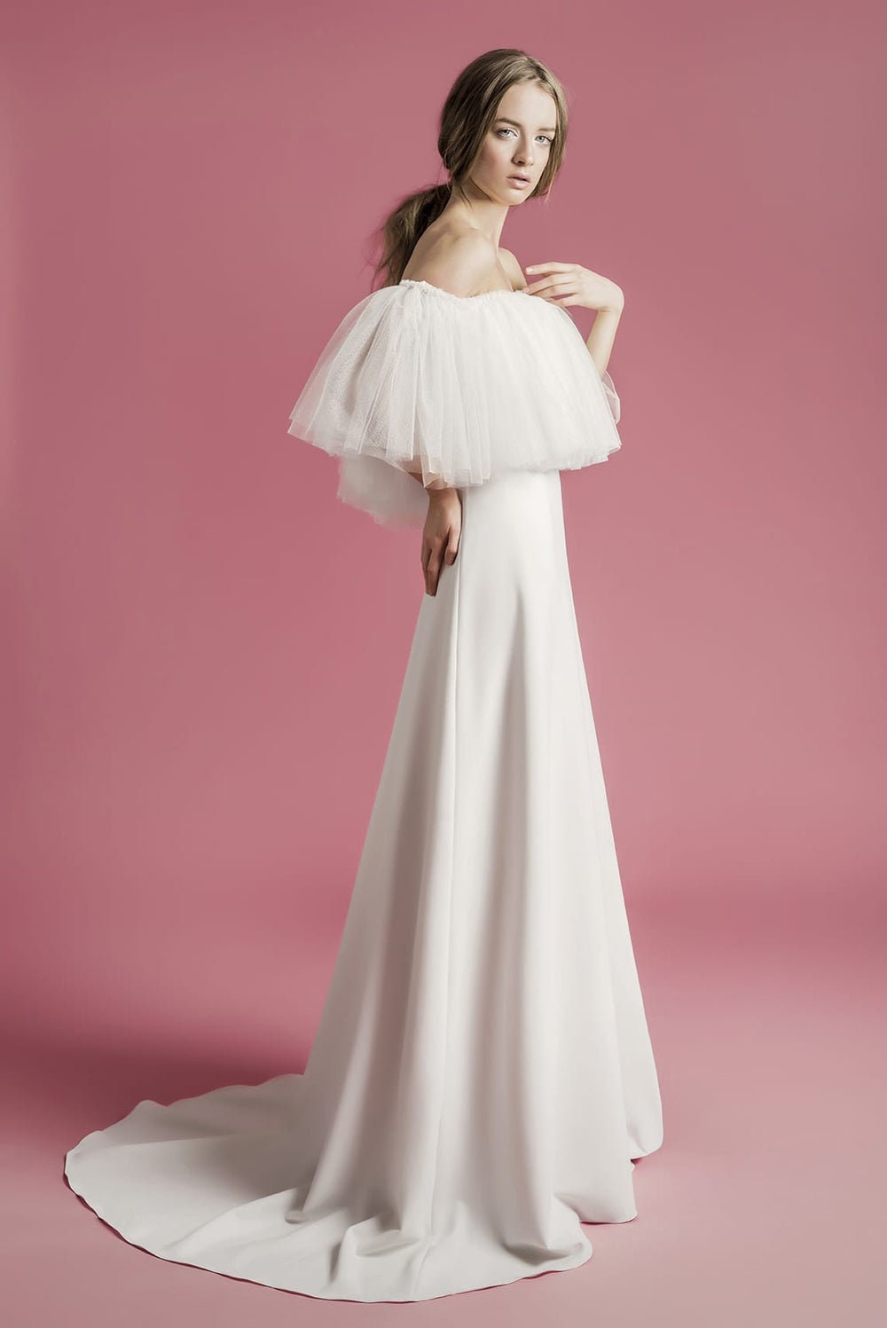 Layered Tulle Simple Off The Shoulder Ceremonial Gown