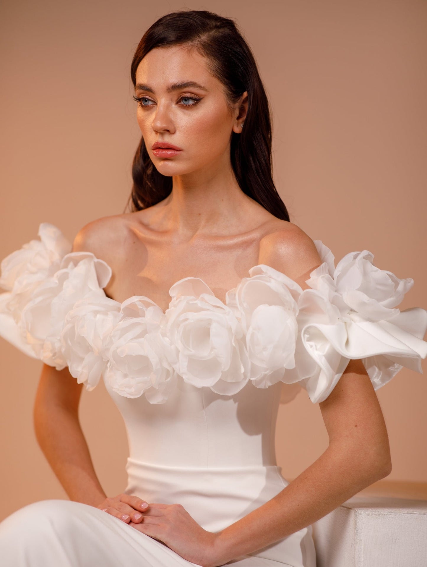 Long Sleeve Off The Shoulder Bold Floral 3D Gown