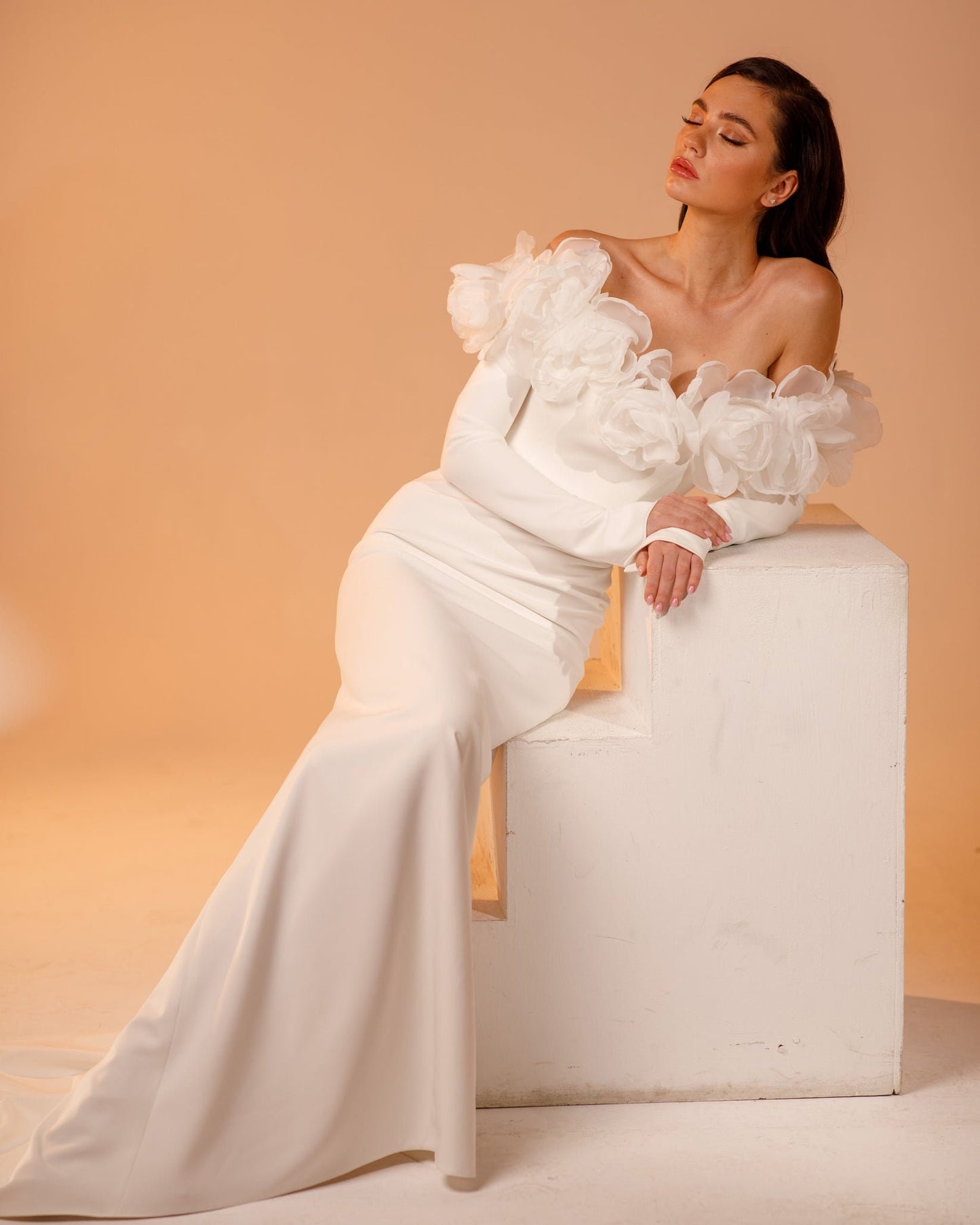 Long Sleeve Off The Shoulder Bold Floral 3D Gown