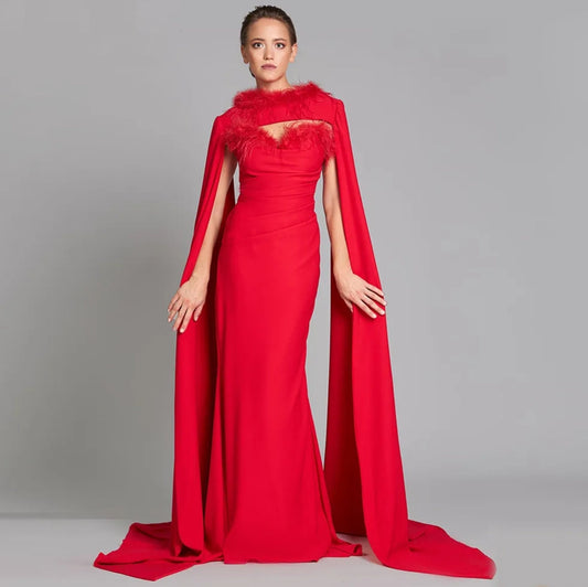 Mid Neck Feathered Crepe Special Occasion Cape Bolero