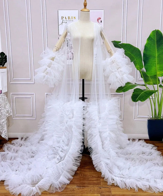 Dreamy Layered Frill Long Sleeve Tulle Boudoir Robe