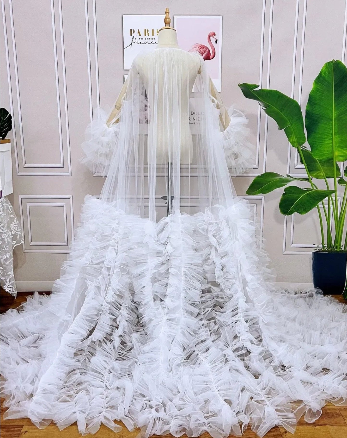 Dreamy Layered Frill Long Sleeve Tulle Boudoir Robe