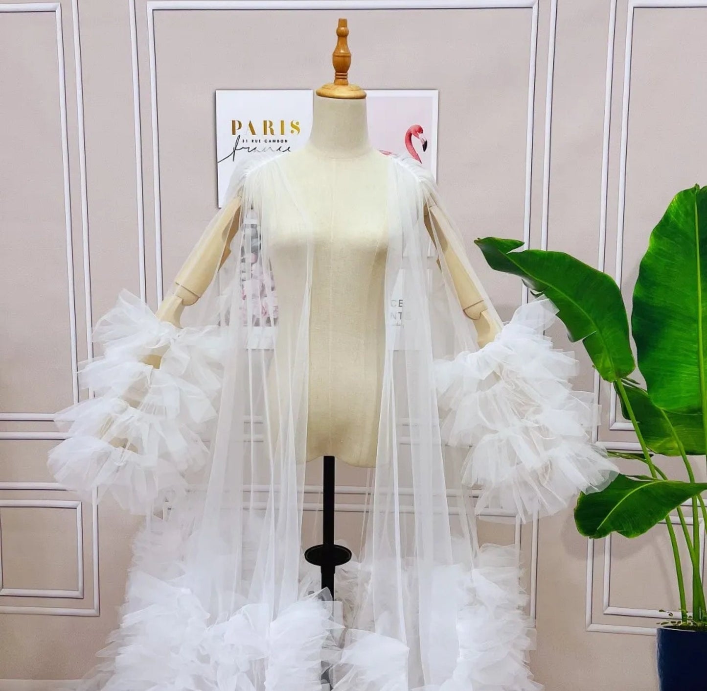 Dreamy Layered Frill Long Sleeve Tulle Boudoir Robe