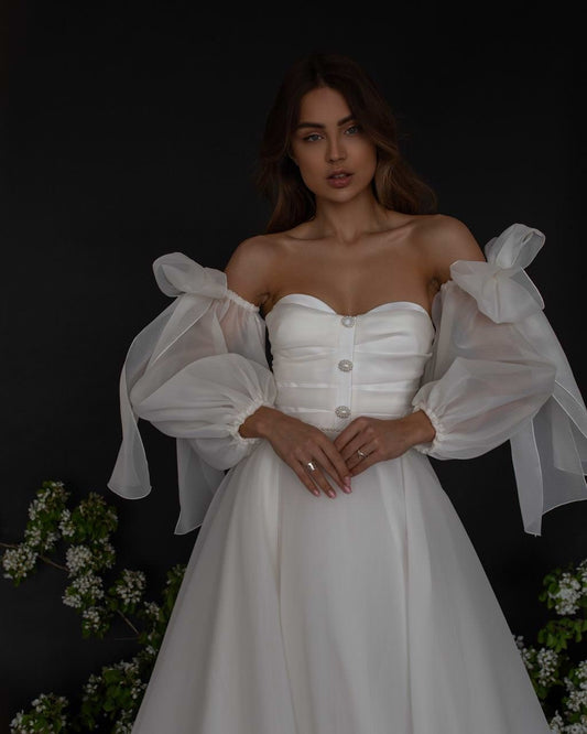 Detached Organza/Satin Organza 3/4 Bow Knot Bicep Sleeves