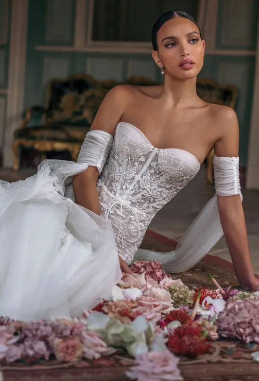 Detached Bicep Cinched Trailing Floor Length Sleeves