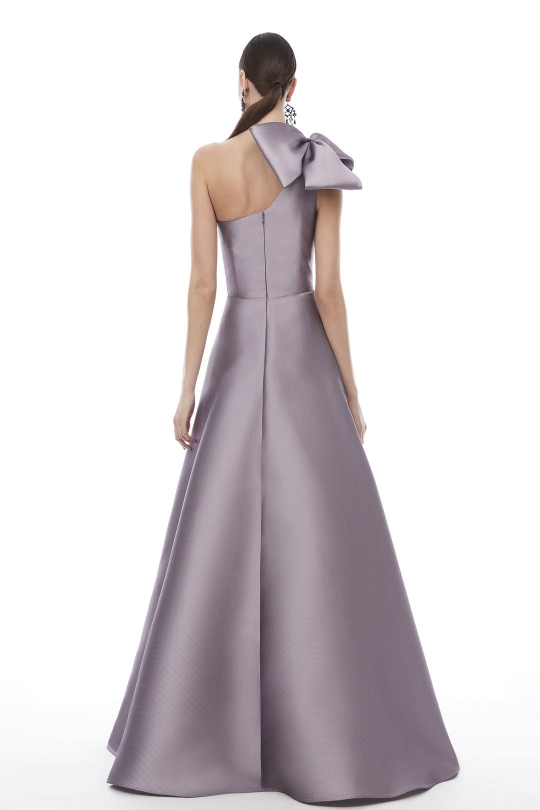 Ruched Full Length A-Line Silhouette One Shoulder Bow Knot Sleeveless Gown