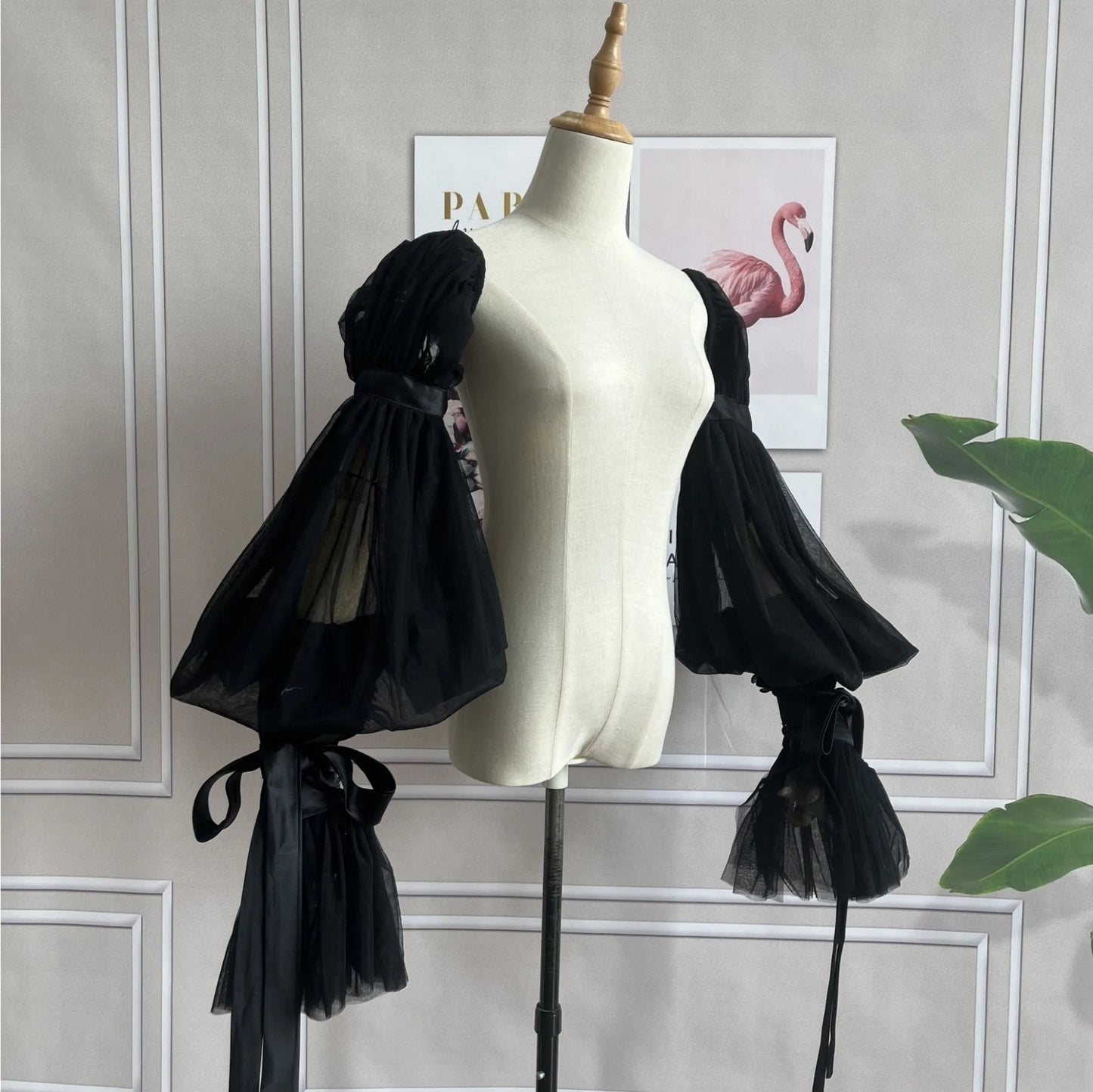 Detached Organza And Satin Ribbon Bicep & Wrist Wrapped Sleeves