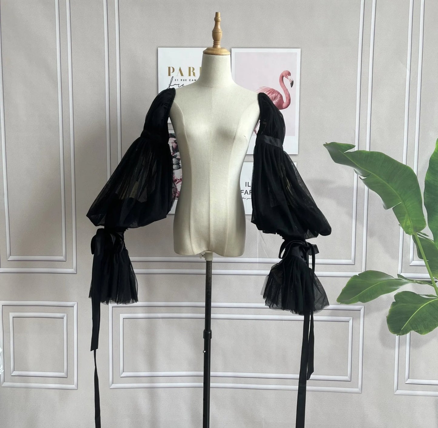 Detached Organza And Satin Ribbon Bicep & Wrist Wrapped Sleeves