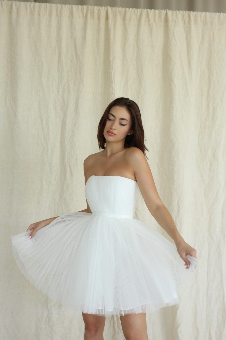 Above The Knee Tulle Sleeveless Dress With Detached Plisse Tulle Frill Sleeves