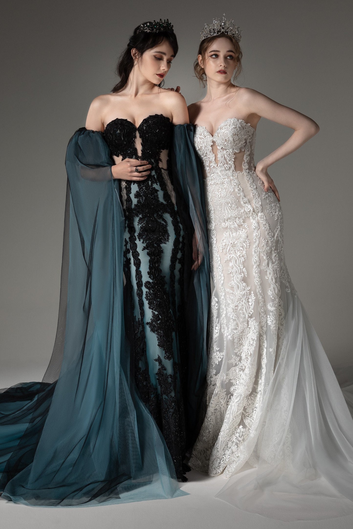 Detached Dramatic Sequin Appliqué Bicep Floor Length Sleeves