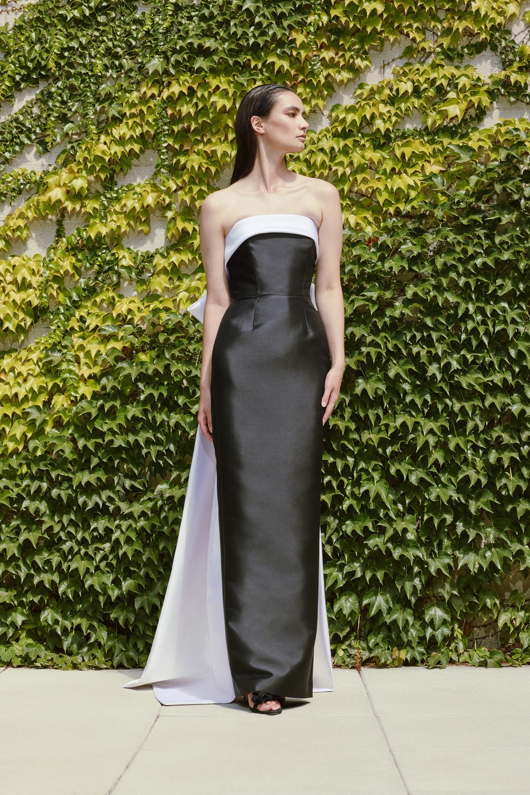 Sophisticated Strapless Column Dress With Bow Train – WenLeeBridal Sophisticated Strapless Column Dress With Bow Train – WenLeeBridal
